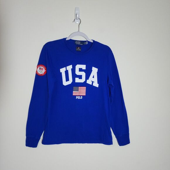 Authentic Vintage Polo Ralph Lauren Team USA Jersey T-Shirt Blue Flag Olympic MD - Picture 1 of 13